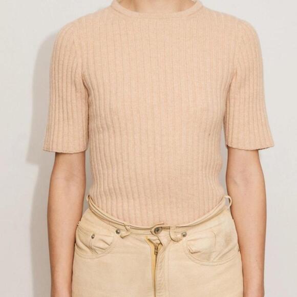 Baserange Simin Ribbed Merino Wool Sweater Tee Size Small NWT $125 Beige Rose - Picture 1 of 16